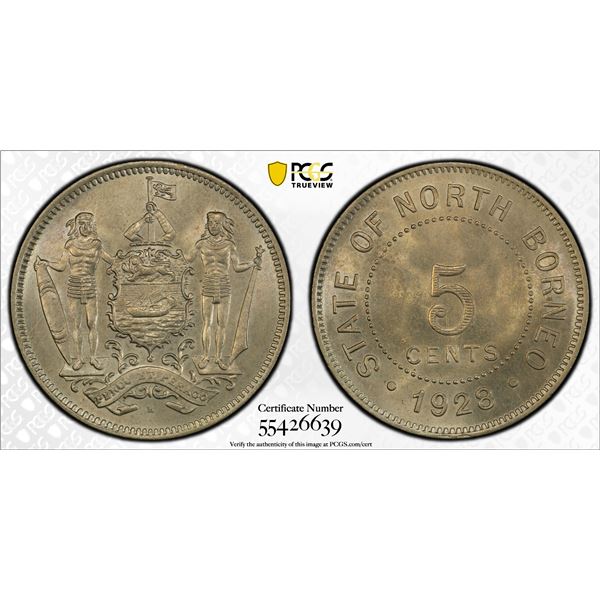 BRITISH NORTH BORNEO: George V, 1910-1936, 5 cents, 1928-H, PCGS MS65