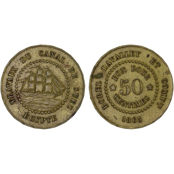 EGYPT: 50 centimes token, 1865, XF-AU