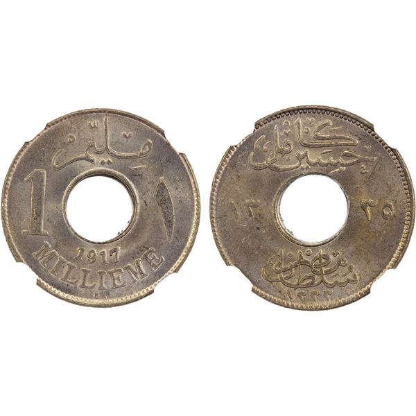 EGYPT: Hussein Kamil, 1914-1917, 1 millieme, 1917-H/AH1335, NGC MS63