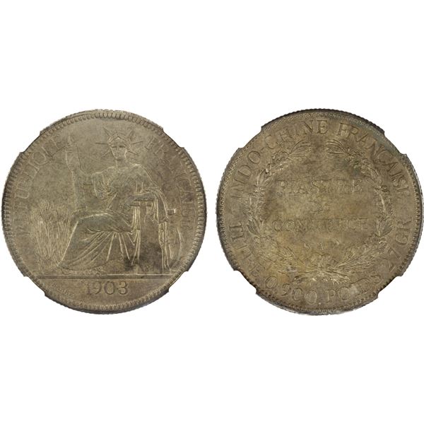 FRENCH INDOCHINA: French Colony, AR piastre, 1903-A, NGC AU details