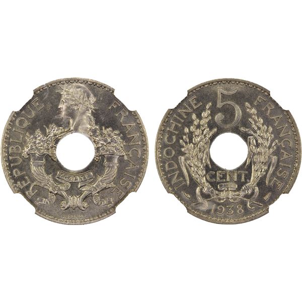 FRENCH INDOCHINA: French Colony, 5 centimes, 1938, NGC MS65