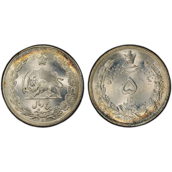 IRAN: Reza Shah, 1925-1941, AR 5 rials, SH1312 (1934), PCGS MS64