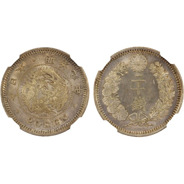 JAPAN: Meiji, 1868-1912, AR 20 sen, year 9 (1876), NGC MS64