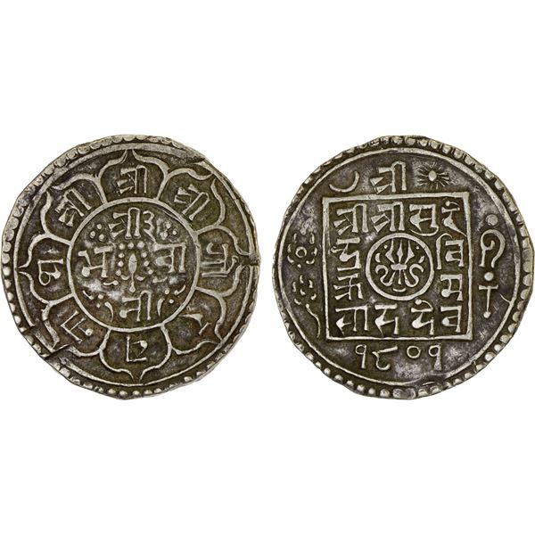 NEPAL: Surendra Vikrama, 1847-1881, AR 2 mohars (10.92g), SE1801 (1879), XF