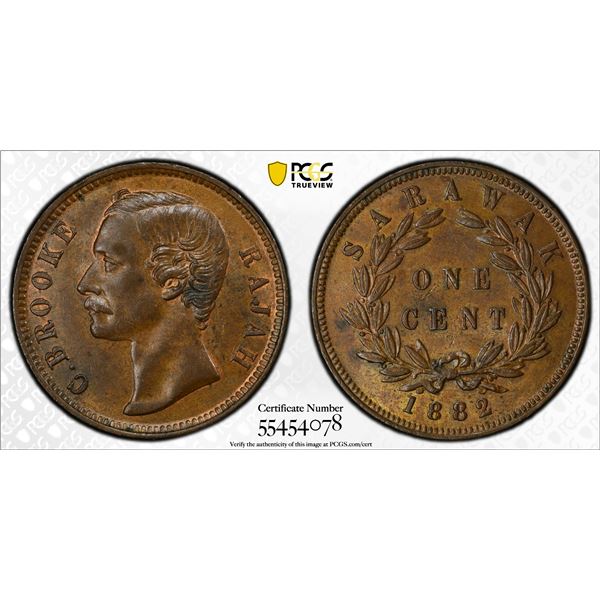 SARAWAK: Charles J. Brooke, 1868-1917, AE cent, 1882, PCGS MS62 BN