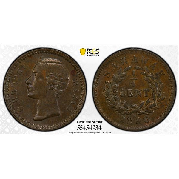 SARAWAK: Charles J. Brooke, 1868-1917, AE 1/4 cent, 1896-H, PCGS MS63 BN