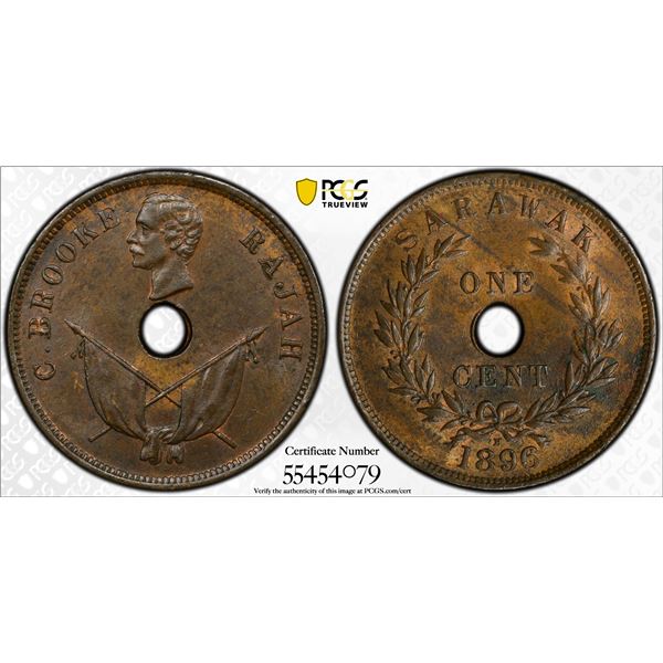 SARAWAK: Charles J. Brooke, 1868-1917, AE cent, 1896-H, PCGS MS62 BN