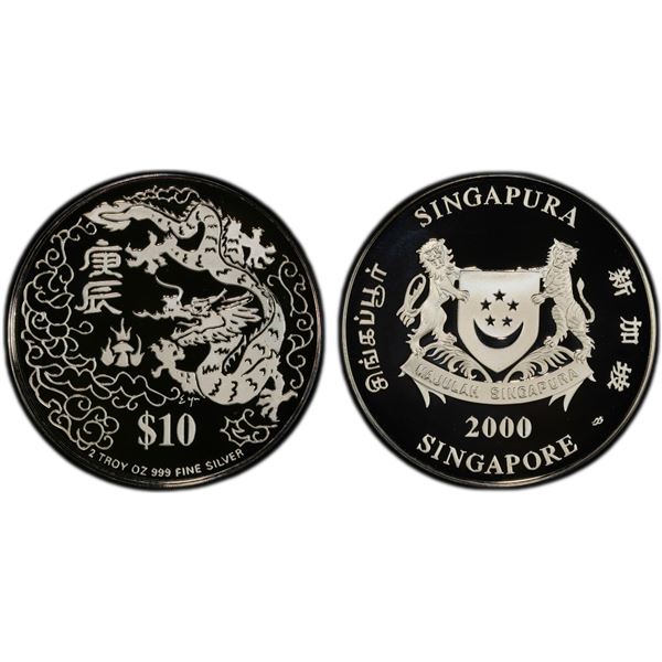 SINGAPORE: Republic, AR 10 dollars, 2000, PCGS PF70 Deep Cameo