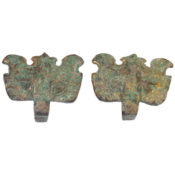 WARRING STATES: PAIR of gilt AE hooks, F-VF