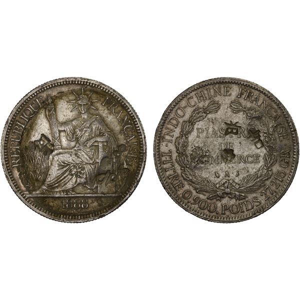 CHINA: CHOPMARKED COINS: FRENCH INDOCHINA: AR piastre, 1888-A, XF