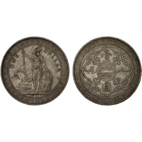 CHINA: CHOPMARKED COINS: GREAT BRITAIN: AR trade dollar, 1911-B, XF