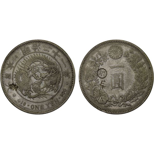 CHINA: CHOPMARKED COINS: JAPAN: Meiji, 1868-1912, AR yen, year 21 (1888), Choice XF