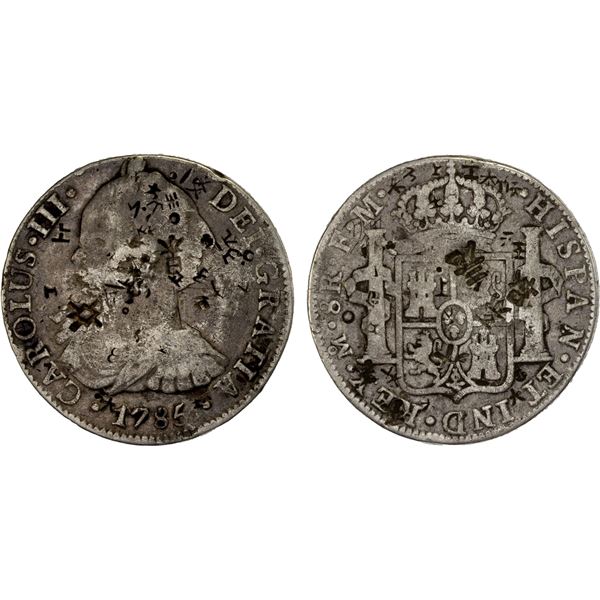 CHINA: CHOPMARKED COINS: MEXICO: Carlos III, 1759-1788, AR 8 reales, 1785-Mo, F-VF