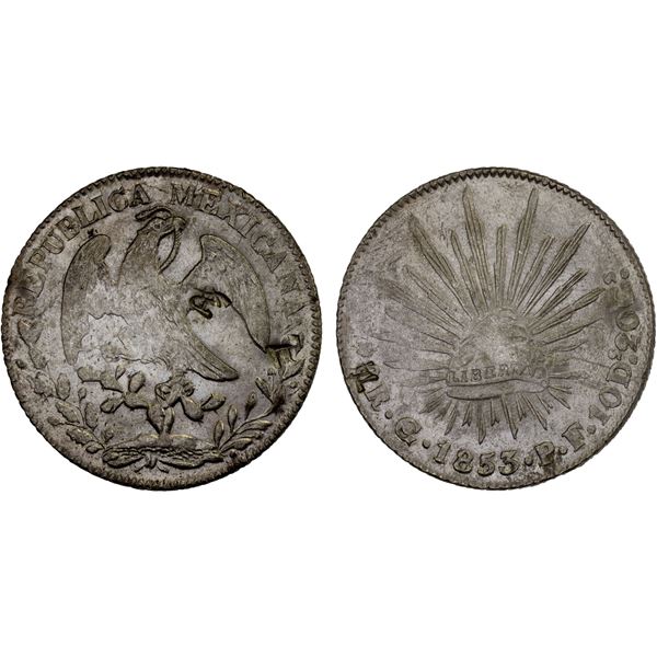 CHINA: CHOPMARKED COINS: MEXICO: Republic, AR 8 reales, 1853-Go, Choice AU
