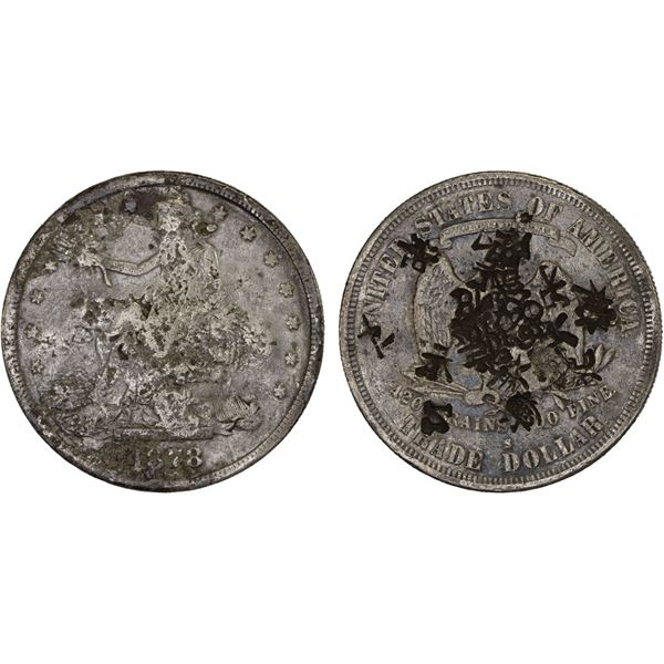 CHINA: CHOPMARKED COINS: UNITED STATES: AR trade dollar, 1878-S, VF