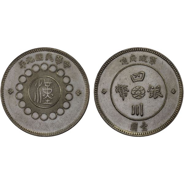 SZECHUAN: Republic, AR dollar, year 1 (1912), XF