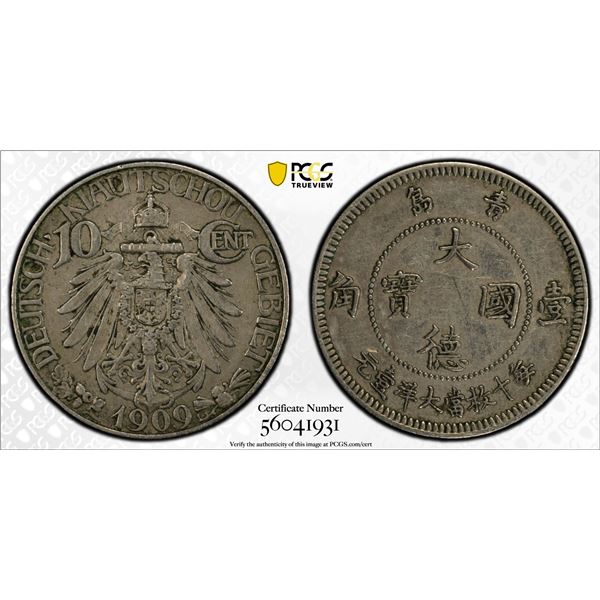 KIAUCHAU: Wilhelm II, 1898-1914, 10 cents, 1909, PCGS EF45