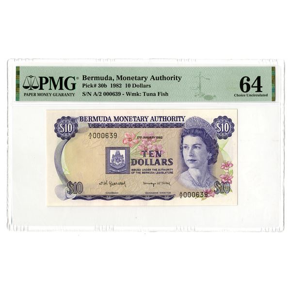 Bermuda Monetary Authority, 1982, Issued Banknote With Low Serial # 000639.