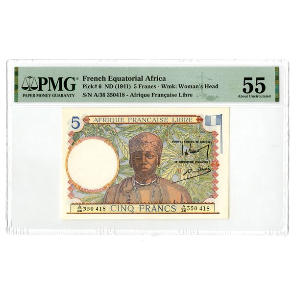 French Equatorial Africa. Afrique Francaise Libre, ND (1941) Issued Banknote.