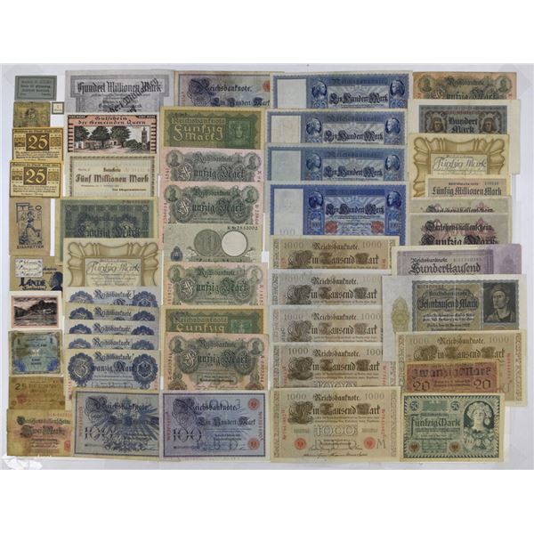 Germany Banknote and Notgeld Assortment, ca.1918 to 1940s