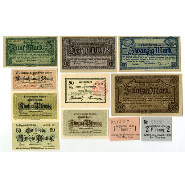 Germany. Weiden, Witten, Wiesbaden, Zweibrücken & Cottbus, 1916–1919 Municipal Notgeld