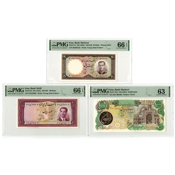 Iran. Bank Markazi Iran, ND (1953) to ND (1981), Issued Banknote Trio.