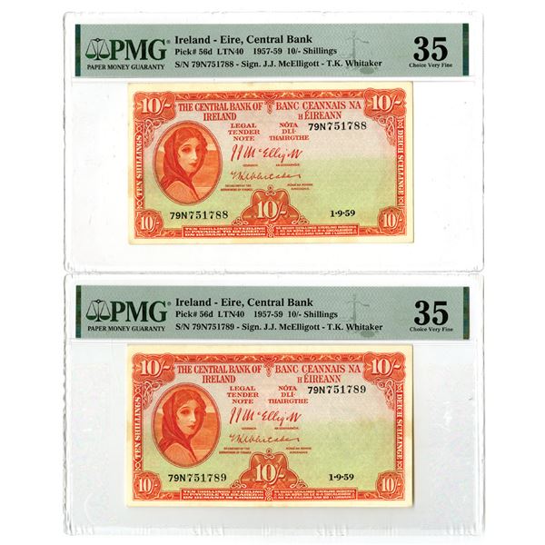 Ireland. Central Bank of Ireland, 1959, Sequential Issued Banknote Pair.
