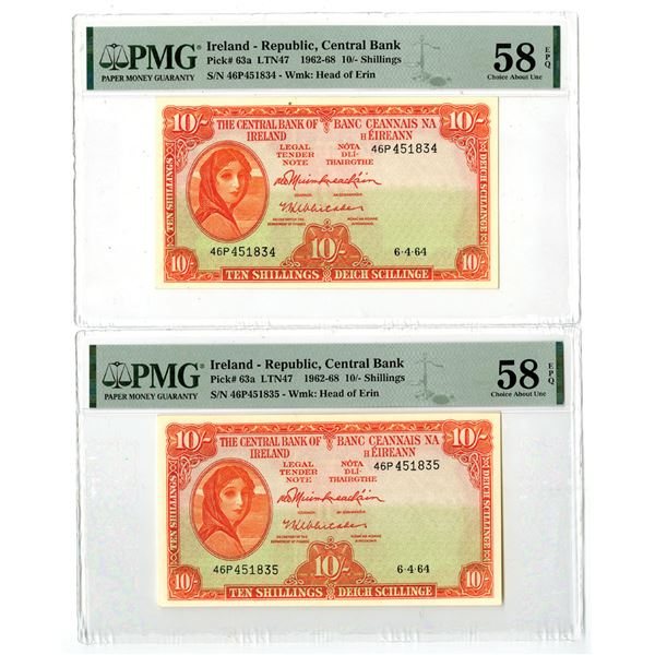 Ireland. Central Bank of Ireland, 1964, Sequential Issued Banknote Pair.