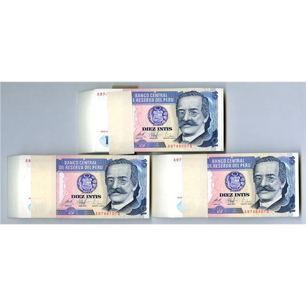 Peru. Banco Central de Reserva del Peru, 1987,  Lot of 3 Sealed Packs of 100 Banknote Each