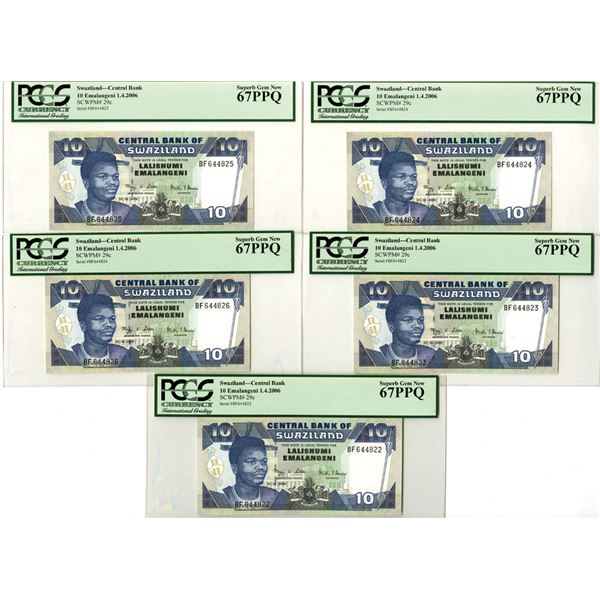 Swaziland. Central Bank of Swaziland, 2006, Sequential Banknote Quintet.