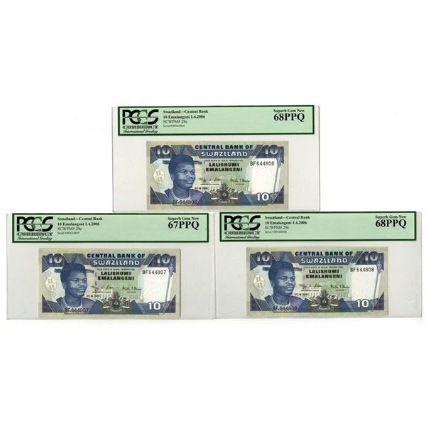 Swaziland. Central Bank of Swaziland, 2006, Sequential Banknote Trio.