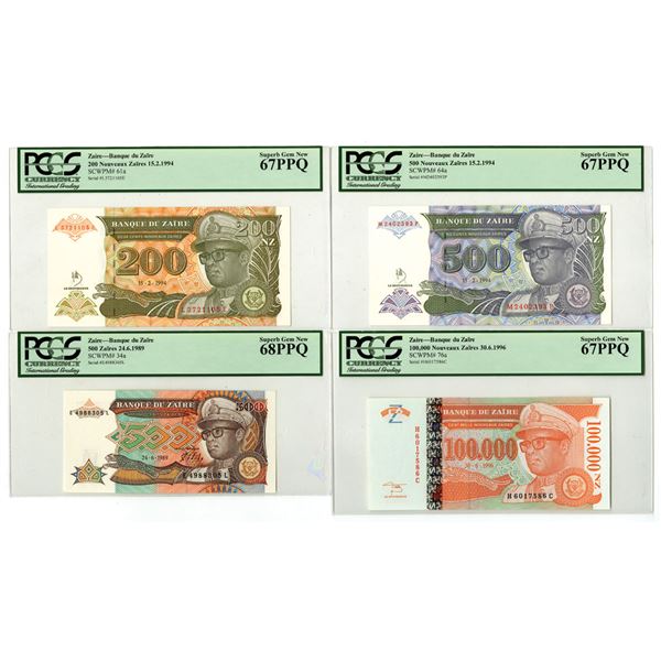 Zaire. Banque du Zaire, 1989 to 1996, Issued Banknote Quartet.