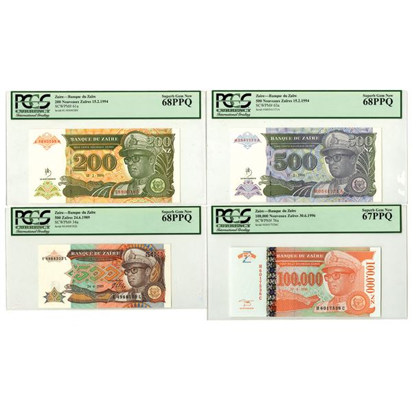 Zaire. Banque du Zaire, 1989 to 1996, Issued Banknote Quartet.