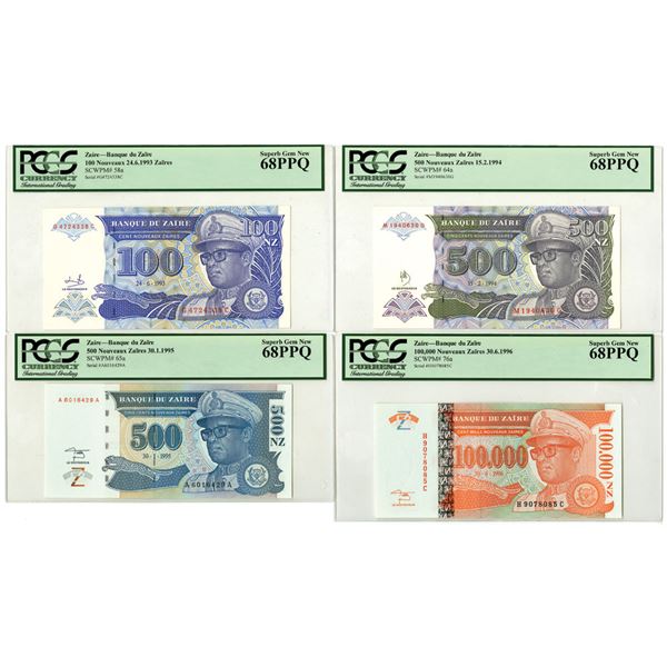 Zaire. Banque du Zaire, 1993 to 1996, Issued Banknote Quartet.