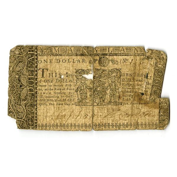 MD. Colonial Banknote, 1767. 1 Dollar, Issued Colonial Banknote