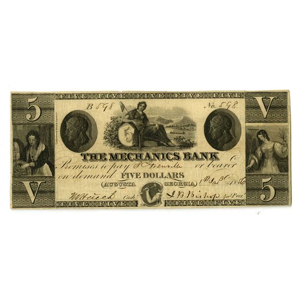 GA. Mechanics Bank, 1856, Issued Obsolete Banknote.