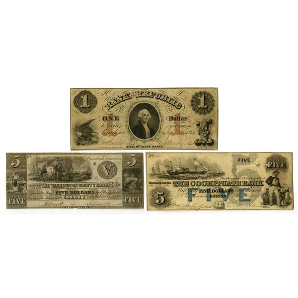 North Eastern United States, 1835 to 1855, Issued Obsolete Banknote Trio.