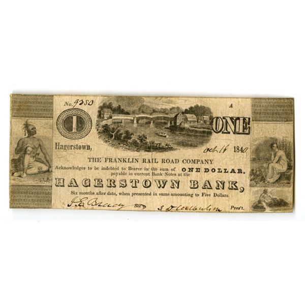 MD. Franklin Rail Road Co., 1840, Issued Obsolete Banknote.