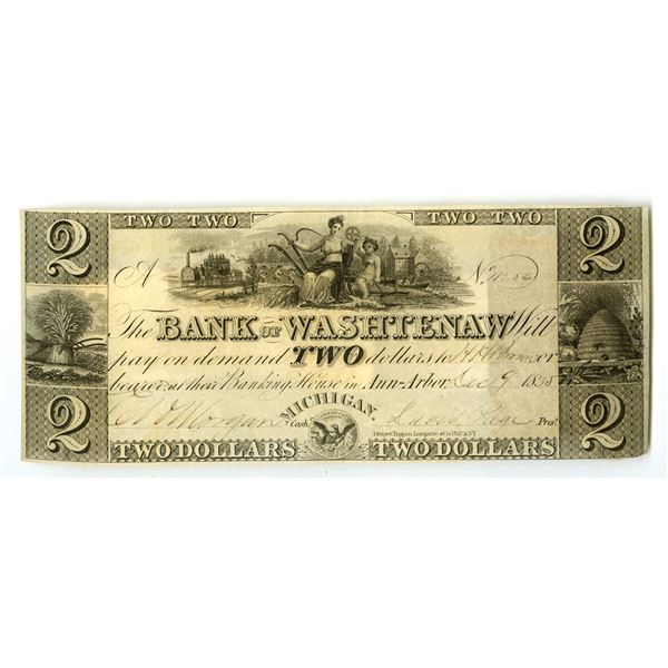 MI. Bank of Washtenaw, 1835, Issued Obsolete Banknote.