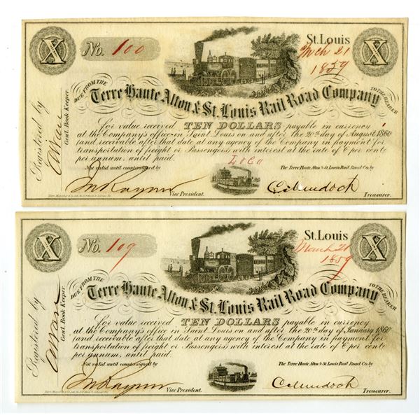 MO. Terre Haute Alton & St. Louis Rail Road Co., 1859, Issued Obsolete Payment Certificates.