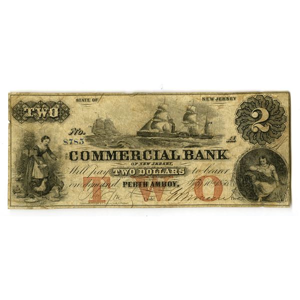 NJ. Commercial Bank of New Jersey, 1856, Issued Obsolete Banknote.