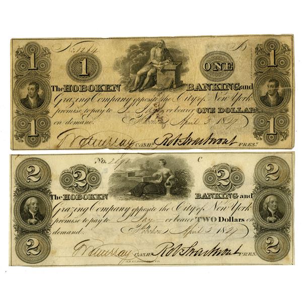 NJ. Hoboken Banking and Grazing Co., 1827, Issued Obsolete Banknote Pair.