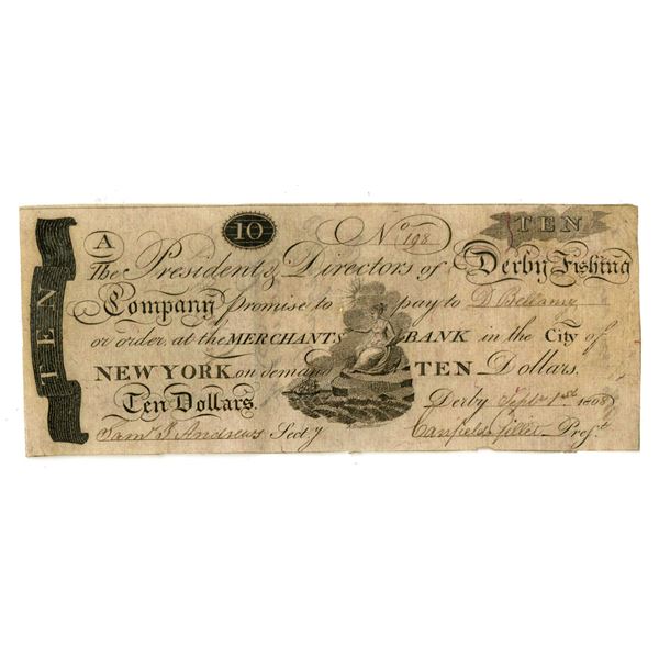 NY. Derby Fishing Co., 1808, Issued Obsolete Banknote.