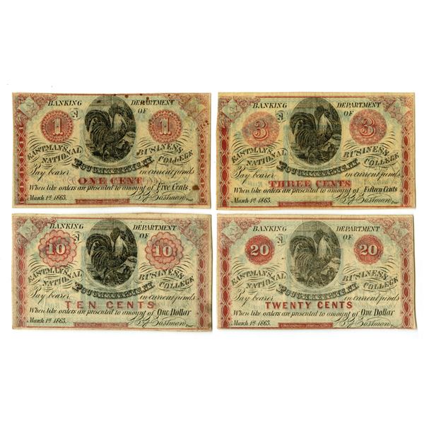 NY. Eastman National Business College, 1863, Issued Banknote Quartet.