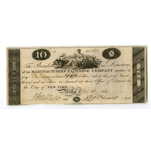 NY. Manufacturers' Exchange Co., 1814, Issued Obsolete Banknote.