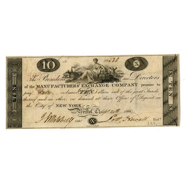 NY. Manufacturers' Exchange Co., 1814, Issued Obsolete Banknote.