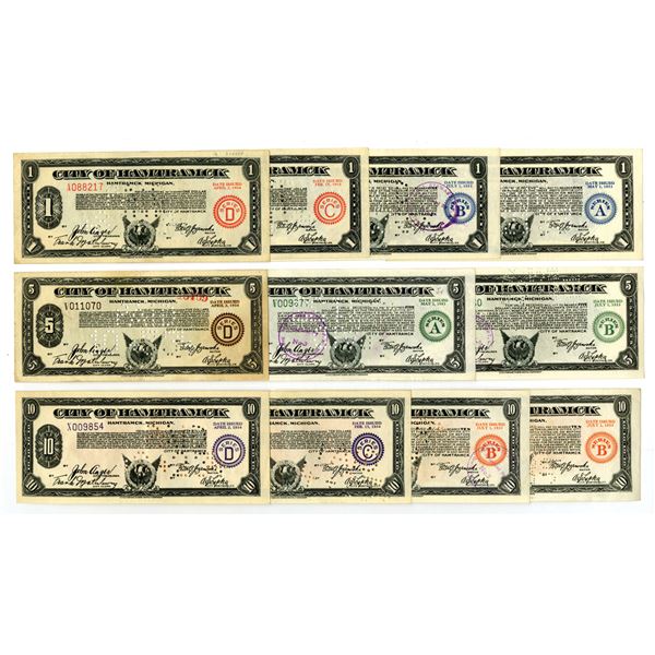MI. City of Hamtramck, 1933 to 1934, Assortment of I/C Depression Scrip Notes, Some with Low S/Ns