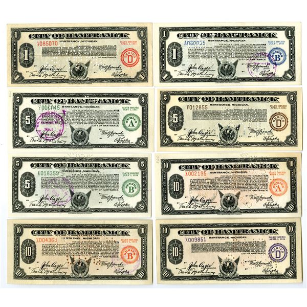 MI. City of Hamtramck, 1933 to 1934, Assortment of I/C Depression Scrip Notes, Some with Low S/Ns