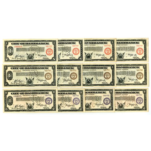 MI. City of Hamtramck, April 2, 1934 Series D, I/C Depression Scrip Notes, Some with Low S/Ns