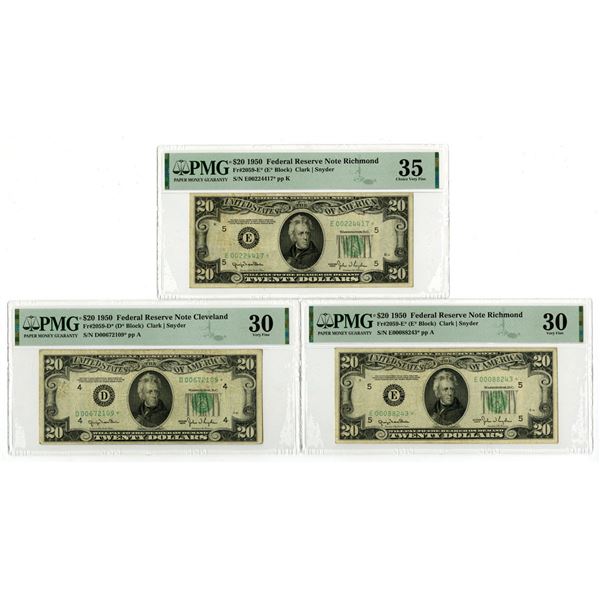 U.S., F.R.N., $20, Series 1950, Issued Replacement Banknote Trio.